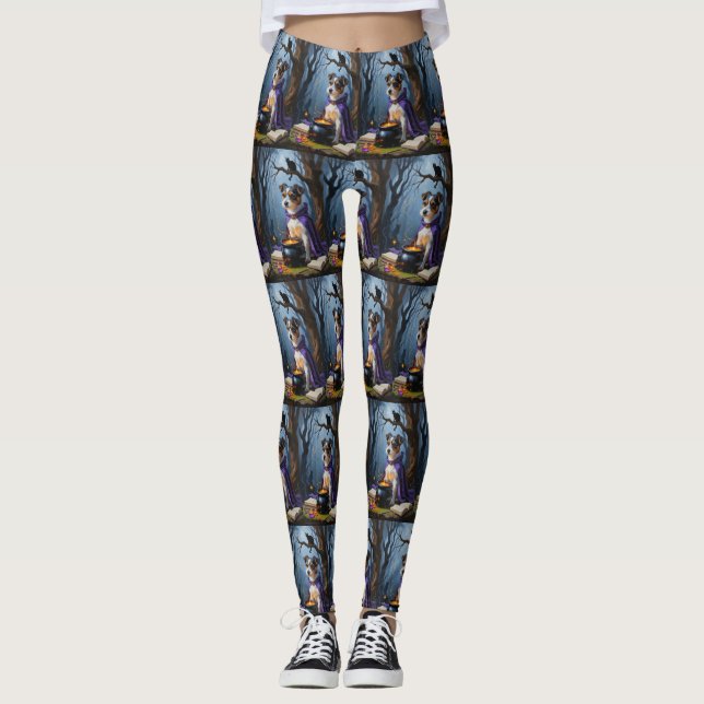 Australian Terrier Whimsical Halloween Painting Leggings (Front)
