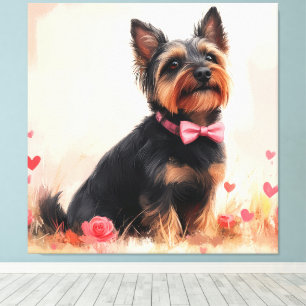 Australian Terrier with Roses - Valentine's Day Canvas Print