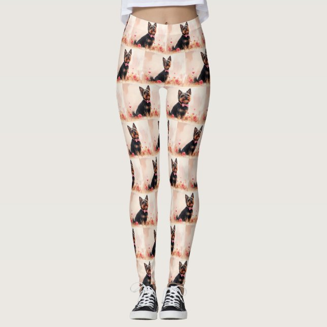 Australian Terrier with Roses - Valentine's Day Leggings (Front)