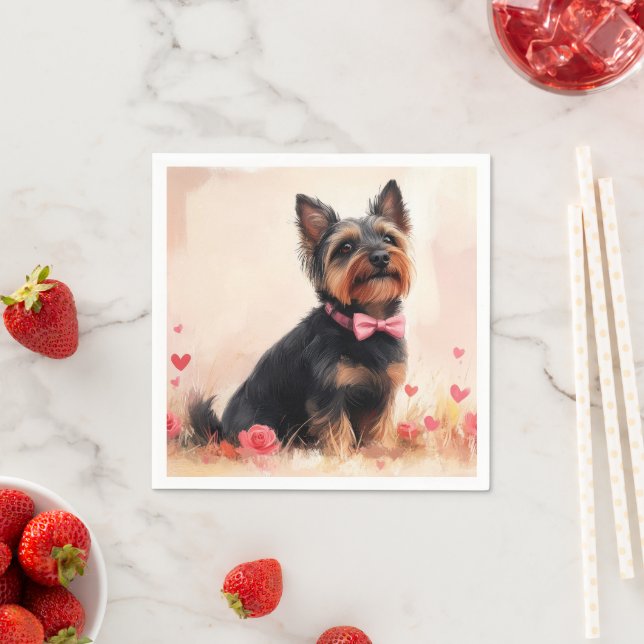 Australian Terrier with Roses - Valentine's Day Napkin (Insitu)