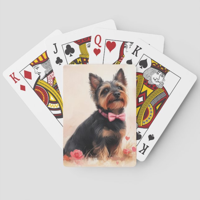 Australian Terrier with Roses - Valentine's Day Playing Cards (Back)