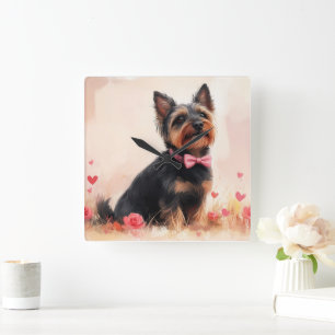 Australian Terrier with Roses - Valentine's Day Square Wall Clock