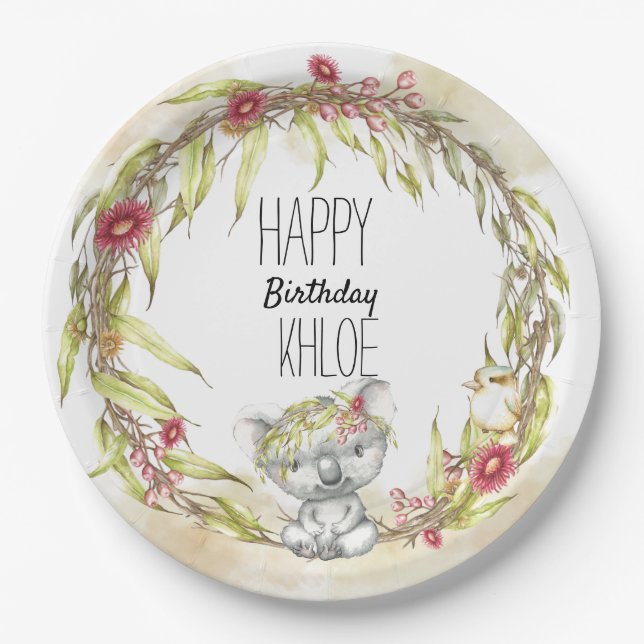 Australian themed party plates with koalas (Front)