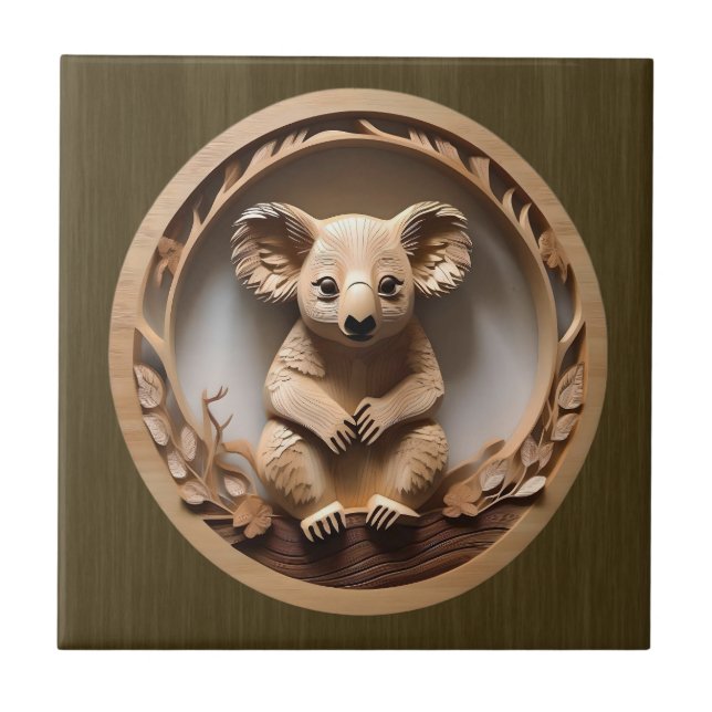 Australian Tree Hugger: Koala Bear Wood Print Tile (Front)