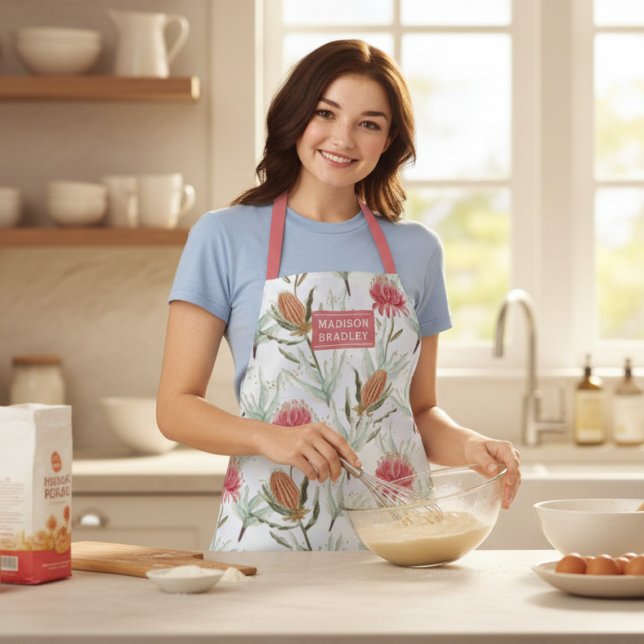 Australian Watercolour Wild Flowers Personalised Apron (Creator Uploaded)