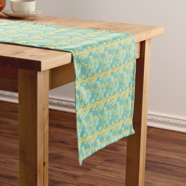 Australian wattle blossoms short table runner (In Situ)