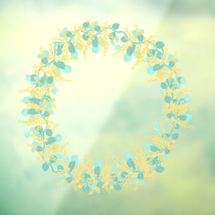 Australian wattle blossoms wreath Window Cling