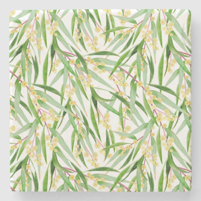 Australian Wattle Pattern Stone Coaster (Front)