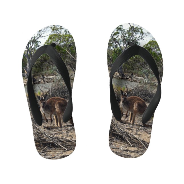 Australian Wild Bush Kangaroo, Kid's Flip Flops (Footbed)