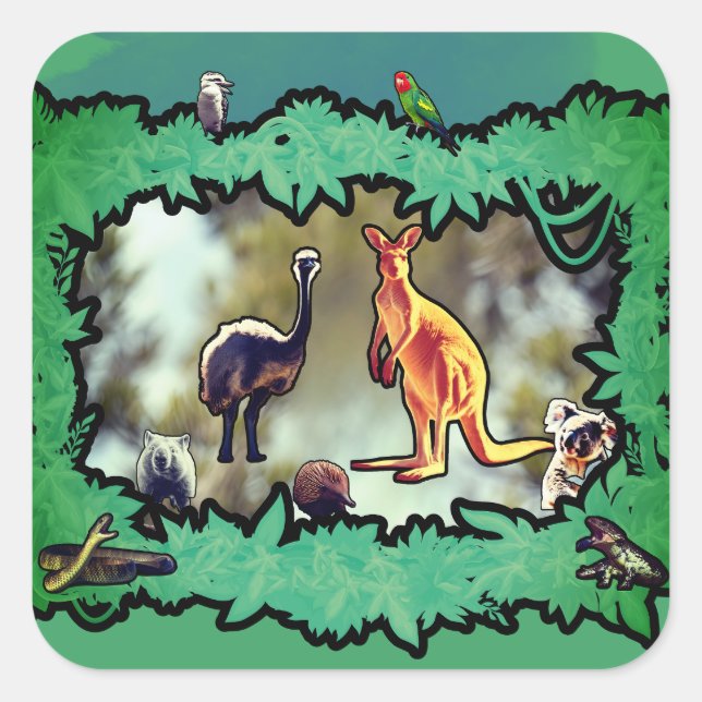 Australian Wildlife Bushland Frame Square Sticker (Front)