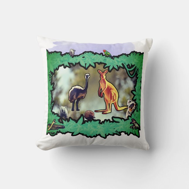 Australian Wildlife Bushland Frame Throw Pillow (Front)