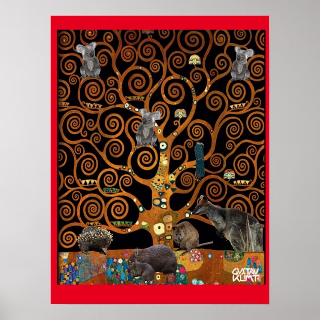 Australian Wildlife in Tree of Life, Klimt parody, Poster (Front)