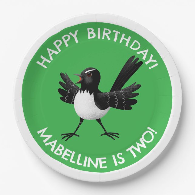 Australian Willie Wagtail cartoon  Paper Plate (Front)