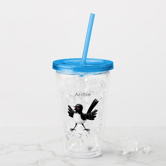 Australian Willie Wagtail cartoon personalized Acrylic Tumbler (Back Ice)