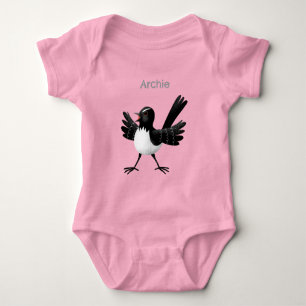 Australian Willie Wagtail cartoon personalized Baby Bodysuit