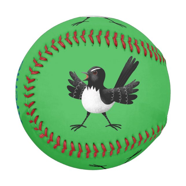 Australian Willie Wagtail cartoon personalized Baseball (Front Left)