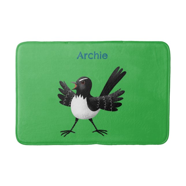 Australian Willie Wagtail cartoon personalized Bath Mat (Front)