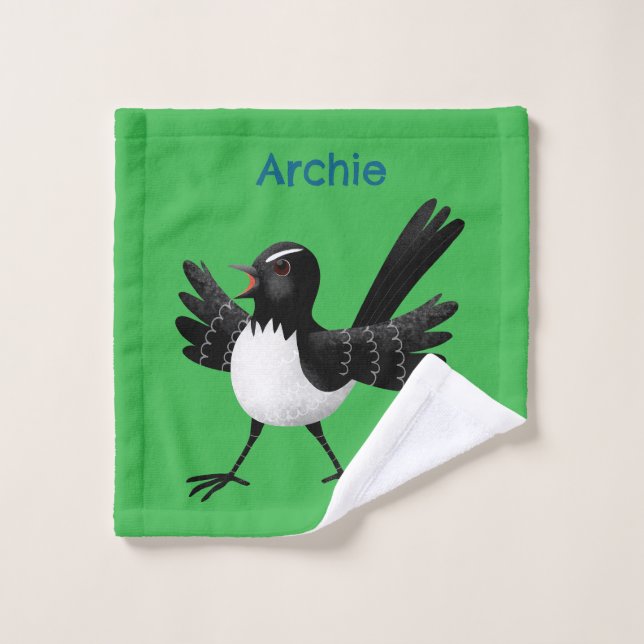 Australian Willie Wagtail cartoon personalized Bath Towel Set (Wash Cloth)