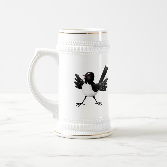 Australian Willie Wagtail cartoon personalized Beer Stein (Left)