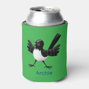Australian Willie Wagtail cartoon personalized Can Cooler