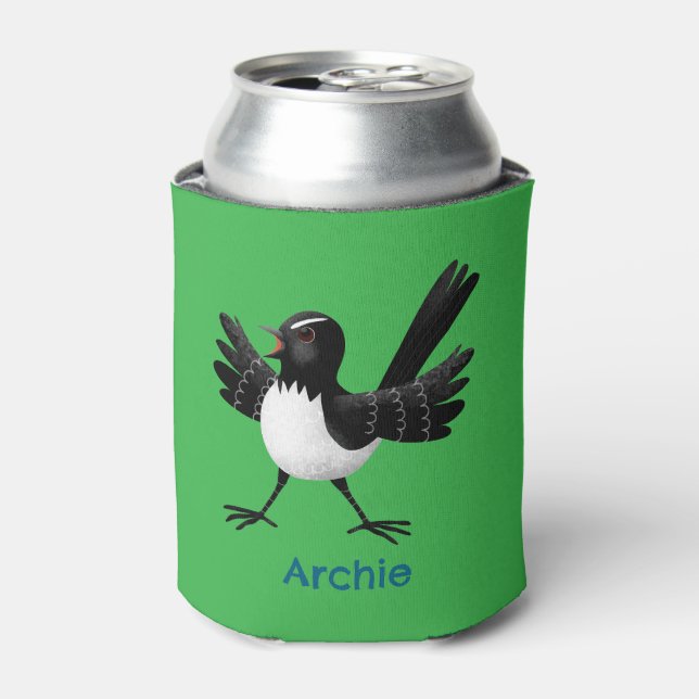 Australian Willie Wagtail cartoon personalized Can Cooler (Can Front)