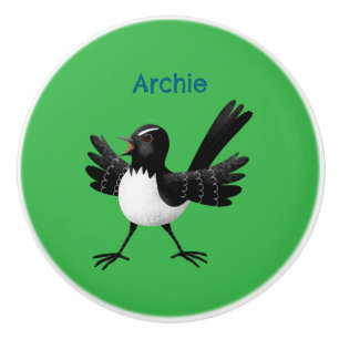 Australian Willie Wagtail cartoon personalized Ceramic Knob