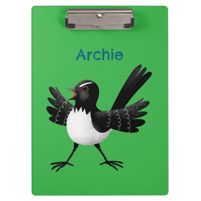 Australian Willie Wagtail cartoon personalized Clipboard (Front)