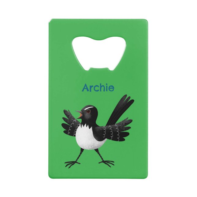 Australian Willie Wagtail cartoon personalized Credit Card Bottle Opener (Front)