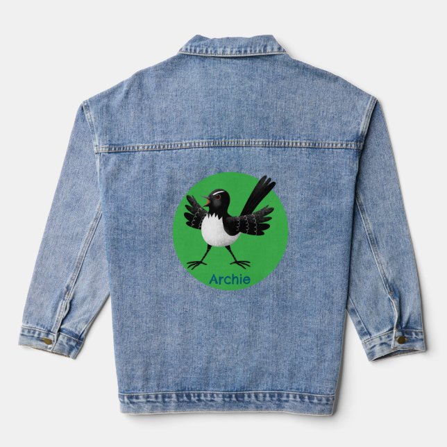 Australian Willie Wagtail cartoon personalized Denim Jacket (Back)