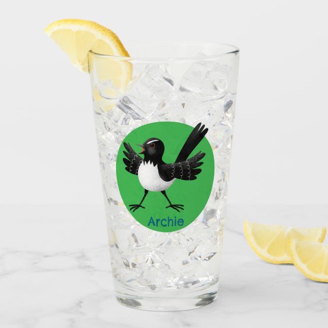 Australian Willie Wagtail cartoon personalized Glass (Front Ice)