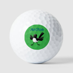 Australian Willie Wagtail cartoon personalized Golf Balls