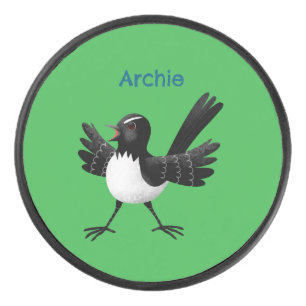 Australian Willie Wagtail cartoon personalized Hockey Puck
