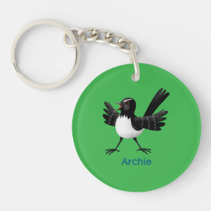 Australian Willie Wagtail cartoon personalized Keychain