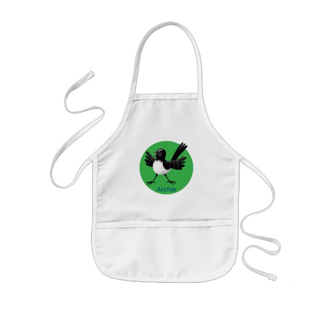 Australian Willie Wagtail cartoon personalized Kids Apron (Front)