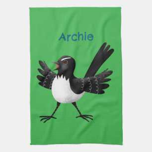 Australian Willie Wagtail cartoon personalized Kitchen Towel