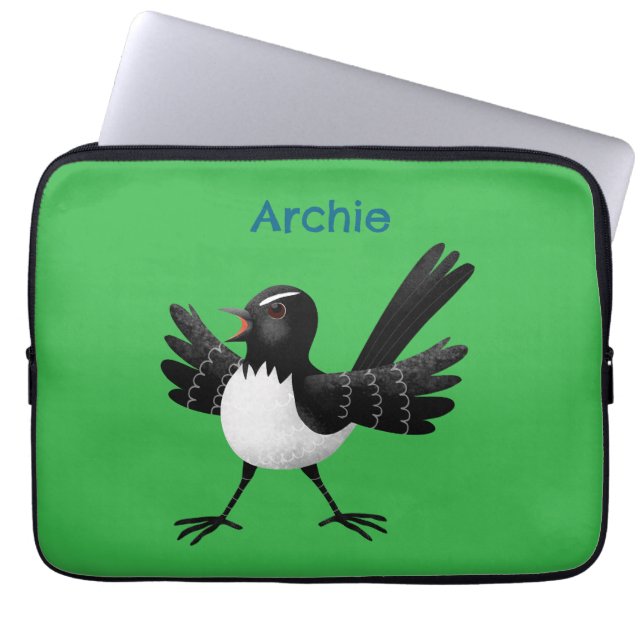 Australian Willie Wagtail cartoon personalized Laptop Sleeve (Front)