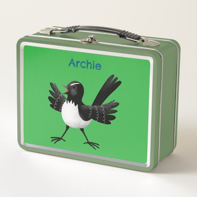 Australian Willie Wagtail cartoon personalized Metal Lunch Box (Front)