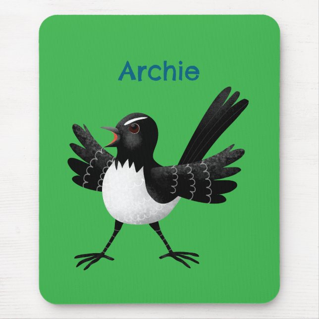 Australian Willie Wagtail cartoon personalized Mouse Pad (Front)