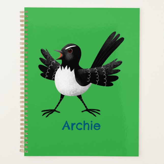 Australian Willie Wagtail cartoon personalized Planner (Front)