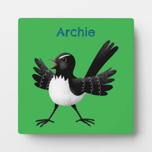 Australian Willie Wagtail cartoon personalized Plaque
