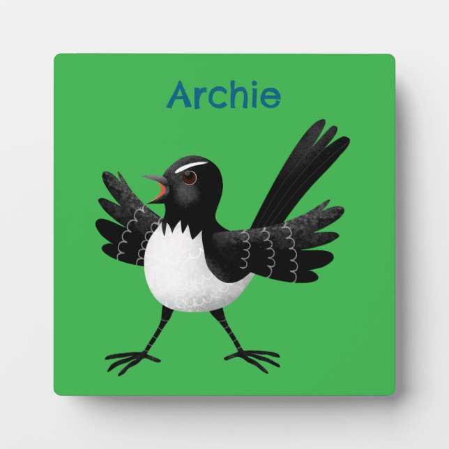 Australian Willie Wagtail cartoon personalized Plaque (Front)