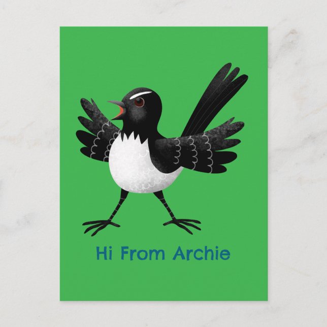 Australian Willie Wagtail cartoon personalized Postcard (Front)