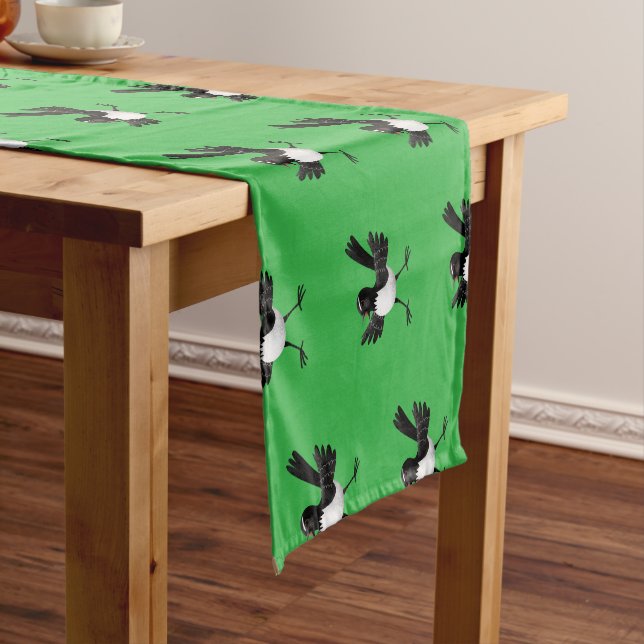 Australian Willie Wagtail cartoon personalized Short Table Runner (In Situ)