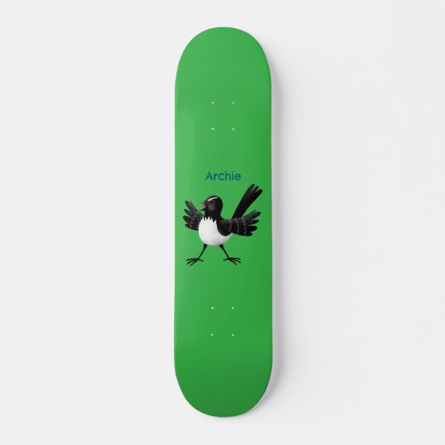 Australian Willie Wagtail cartoon personalized Skateboard (Front)