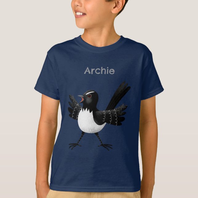 Australian Willie Wagtail cartoon personalized T-Shirt (Front)