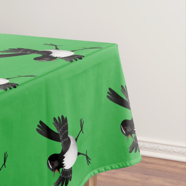 Australian Willie Wagtail cartoon personalized Tablecloth (In Situ)