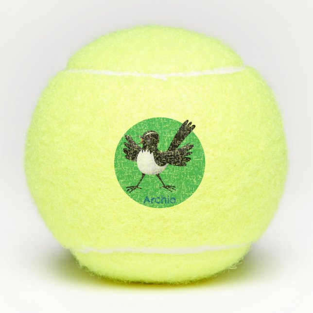 Australian Willie Wagtail cartoon personalized Tennis Balls (Front)