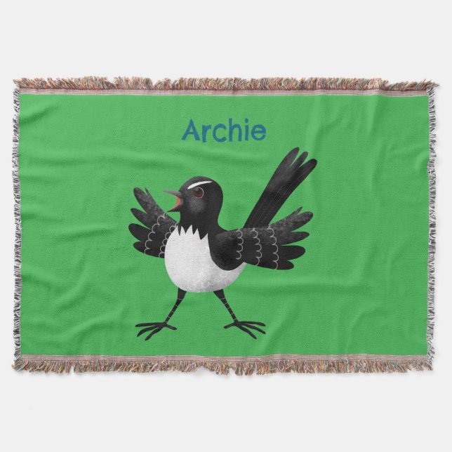 Australian Willie Wagtail cartoon personalized Throw Blanket (Front)