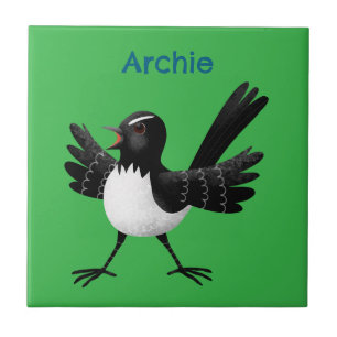 Australian Willie Wagtail cartoon personalized Tile