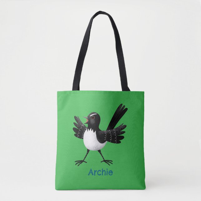 Australian Willie Wagtail cartoon personalized Tote Bag (Front)